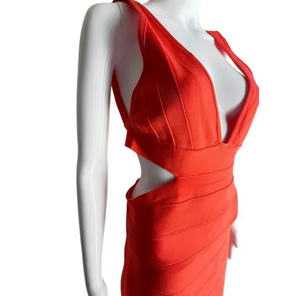 Hervé Léger x Forever 21 Bandage Dress Orange Cutout NWT XL - Picture 2 of 6